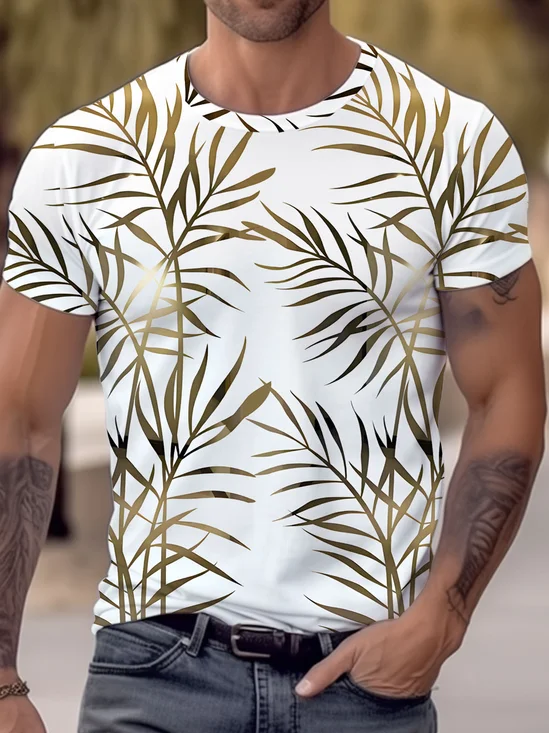 Royaura Retro Botanical Golden Bamboo Print Men's T-Shirt