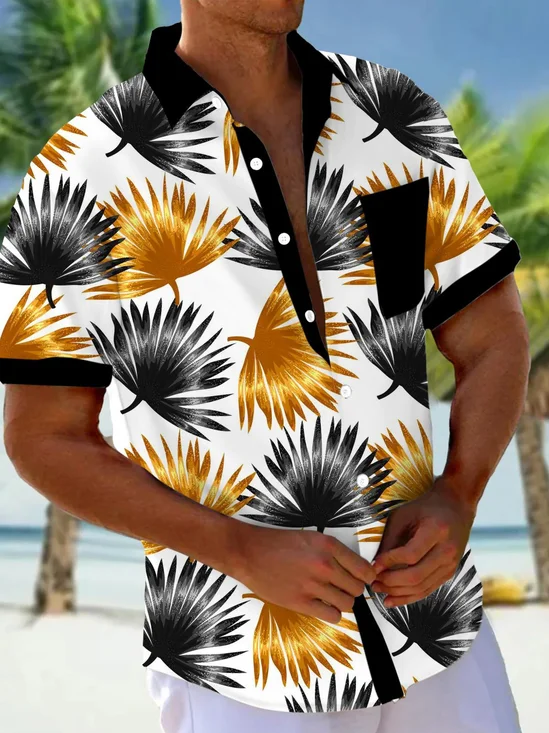 Royaura® Hawaii Botanical Print Men's Button Pocket Short Sleeve Shirt