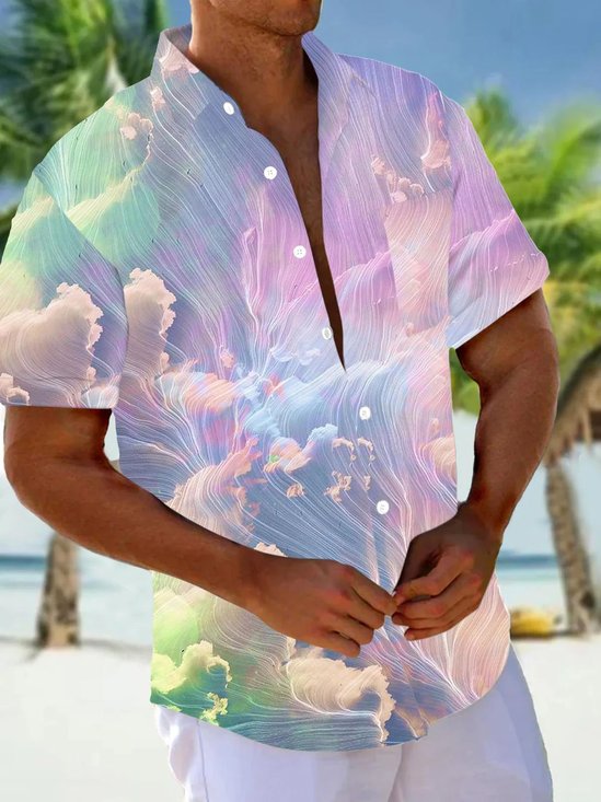 Royaura® Hawaiian Gradient Art 3D Print Men's Button Pocket Short Sleeve Shirt