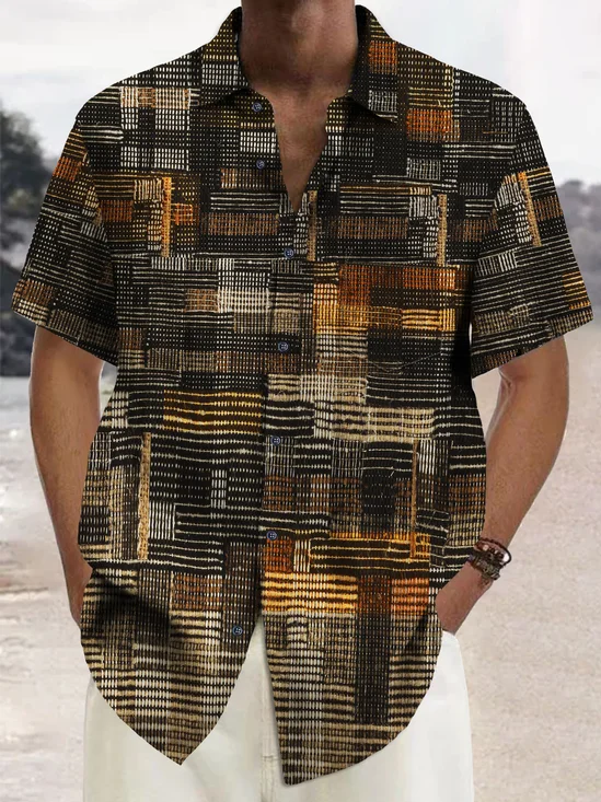 Royaura® Vintage Abstract Textured Print Chest Pocket Shirt Plus Size Men's Shirt Big Tall
