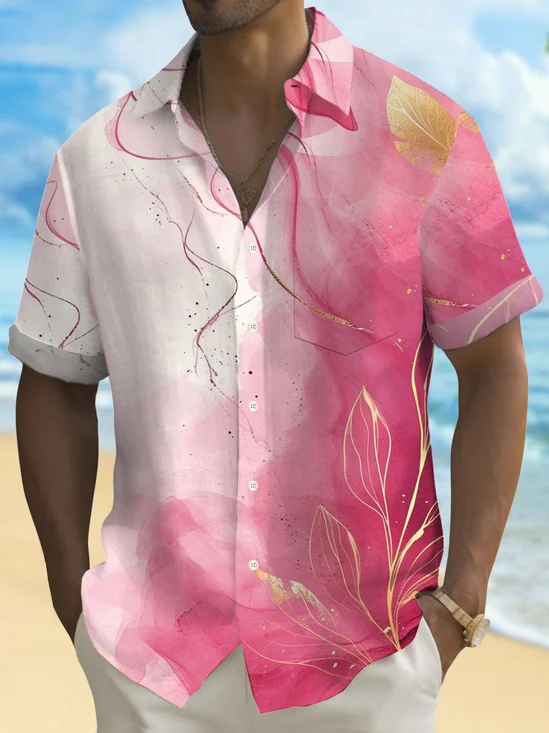 Royaura® Hawaiian Gradient Art Creative 3D Print Men's Button Pocket Short Sleeve Shirt