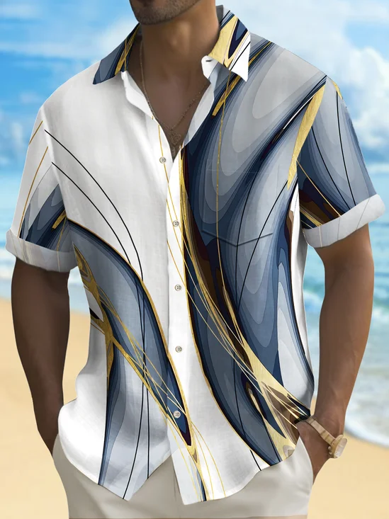 Royaura® Vintage Abstract Gradient Textured Print Chest Pocket Shirt Plus Size Men's Shirt Big Tall