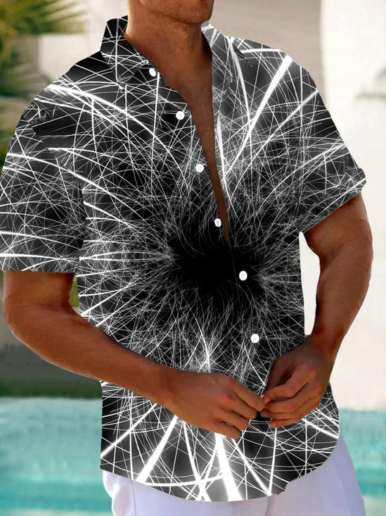 Royaura® Retro 3D Art Print Men's Button Pocket Short Sleeve Shirt