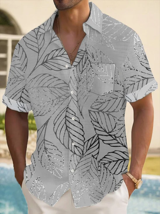 Royaura® Tropical Leaf Men's Hawaiian Shirt Pocket Camp Quick-Dry Art Shirt Big Tall