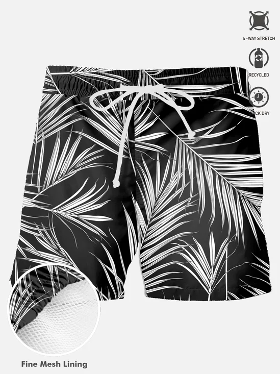 Royaura® Hawaiian Plant Palm Leaf Print Men's Beach Shorts