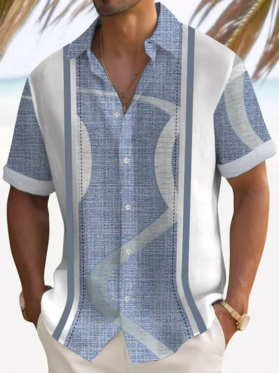 Royaura® Retro Geometric 3D Print Men's Button Pocket Short Sleeve Shirt