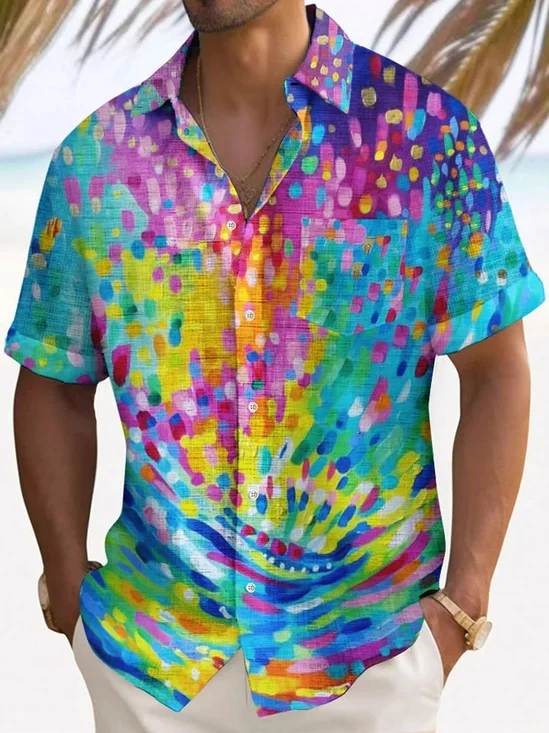 Royaura® Retro Art 3D Print Men's Button Pocket Short Sleeve Shirt