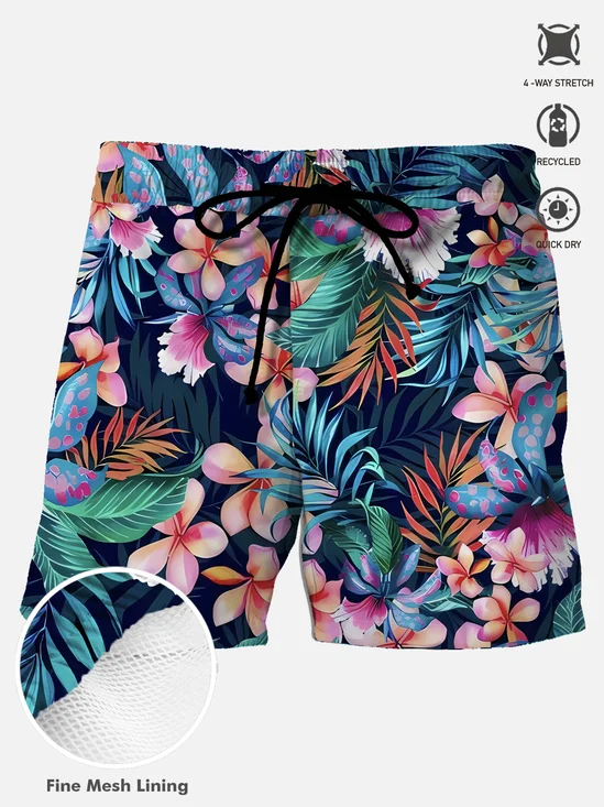 Royaura® Hawaiian Floral Print Men's Beach Shorts