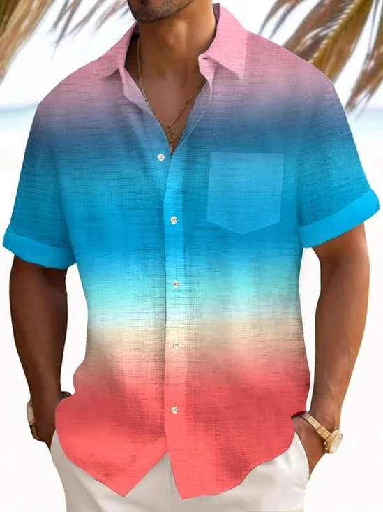 Royaura® Hawaiian Ombre 3D Print Men's Button Pocket Short Sleeve Shirt
