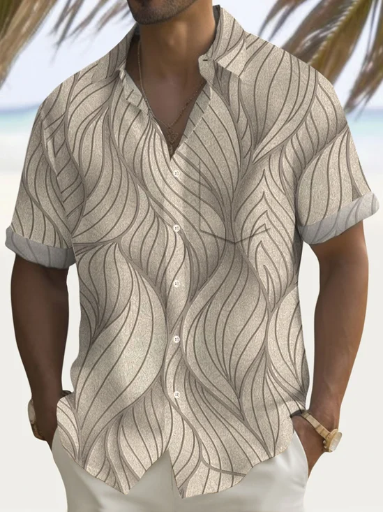 Royaura® Retro Geometric Texture 3D Print Men's Button Pocket Short Sleeve Shirt