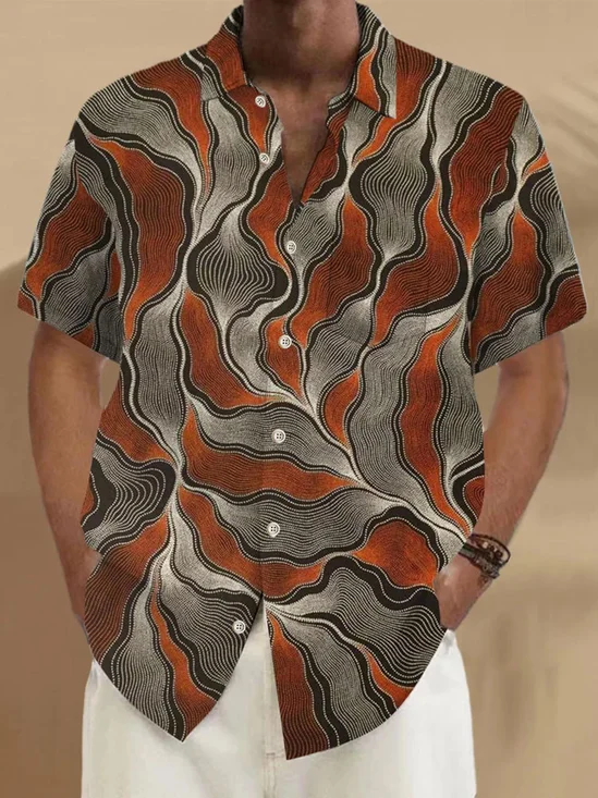 Royaura® Retro Geometric Textured 3D Print Men's Button Pocket Short Sleeve Shirt