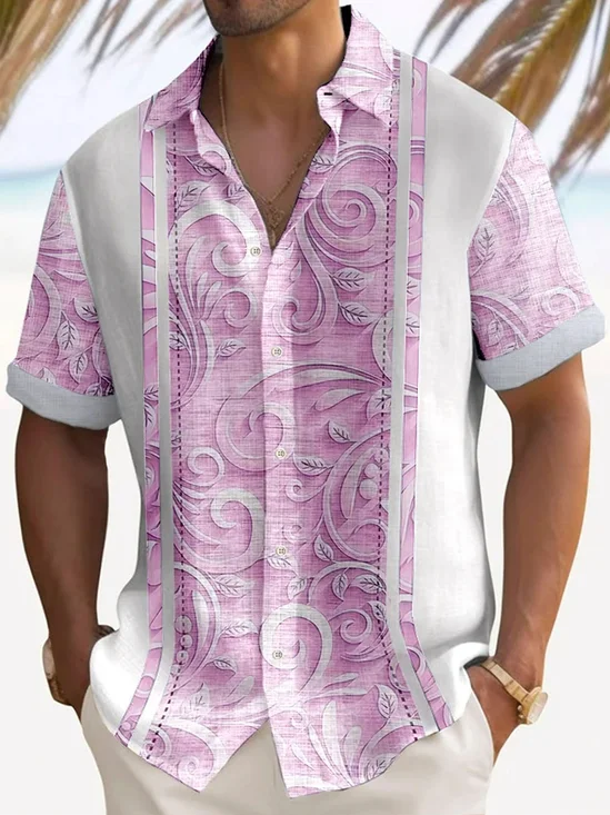 Royaura® Retro Pattern 3D Print Men's Button Pocket Short Sleeve Shirt