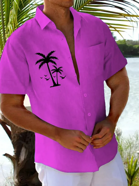 Royaura® Beach Vacation Tropical Men's Hawaiian Shirt Coconut Tree Stretch Camp Pocket Art Shirt Big Tall