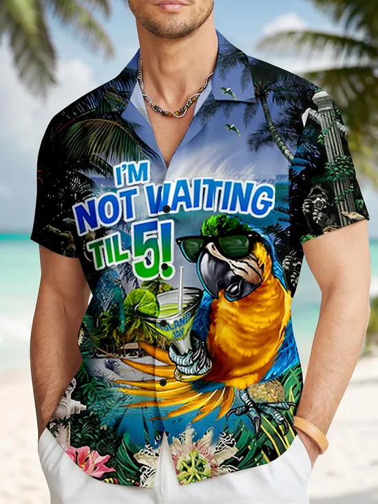 Royaura® Beach Surf Men's Hawaiian Shirt Parrot Tropical Art Quick Dry Men's Pocket Camp Shirt Big Tall