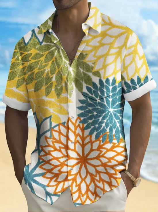Royaura® Vintage Floral Print Chest Pocket Shirt Plus Size Men's Shirt Big Tall