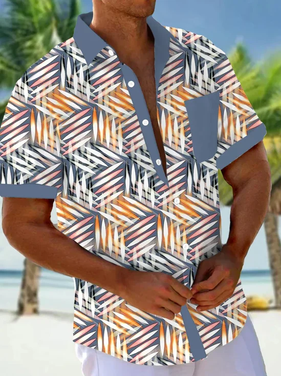 Royaura® Hawaii Botanical Flower Print Men's Button Pocket Short Sleeve Shirt