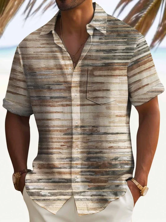 Royaura® 50's Retro Distressed Textured Men's Camp Shirt Quick-Drying Pocket Art Shirt Big Tall