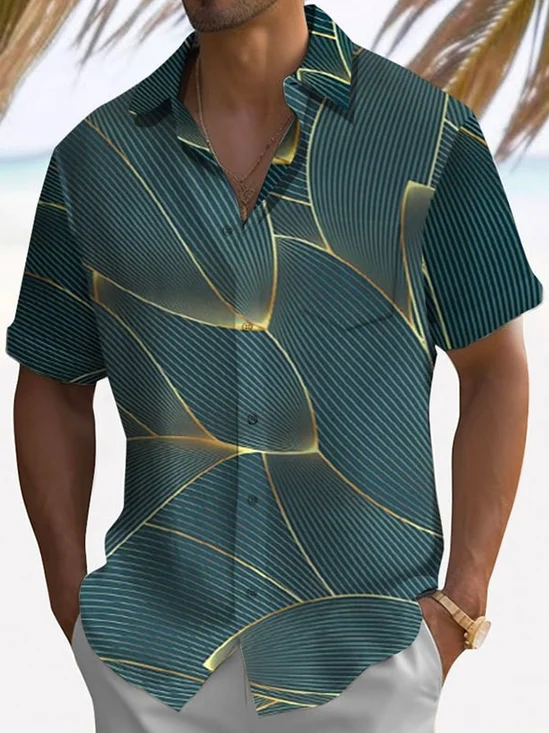 Royaura® Retro 50’s Medieval Golden Leaves Men's Shirt Camp Pocket Quick Dry Jazz Art Shirt Big Tall