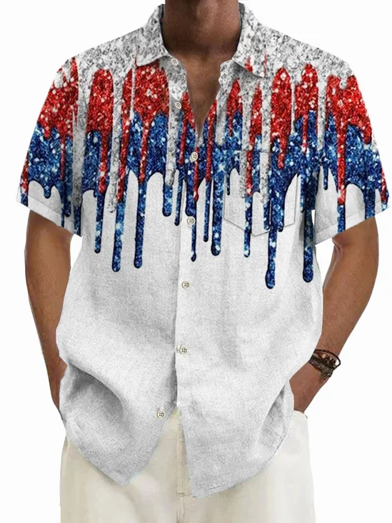 Royaura® Retro Flag Gradient Printed Men's Button Pocket Short Sleeve Shirt