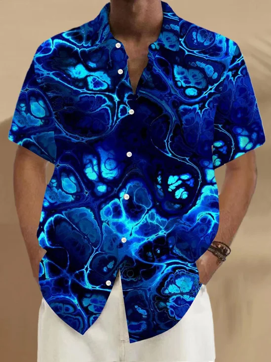 Royaura® Retro Art 3D Gradient Print Men's Button Pocket Short Sleeve Shirt