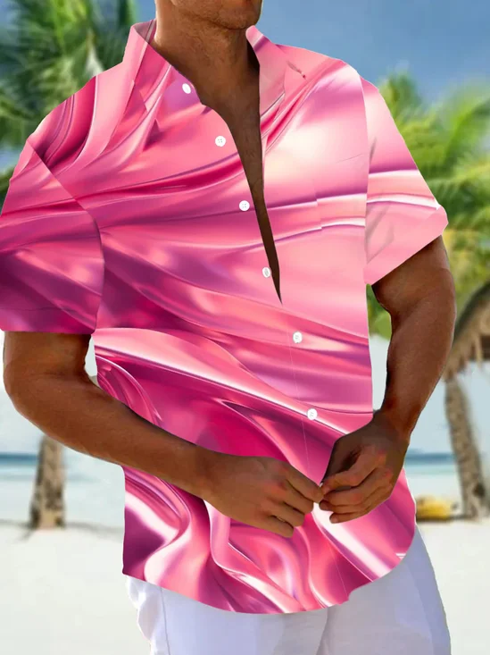 Royaura® Hawaiian Pink Ombre Print Men's Button Pocket Short Sleeve Shirt