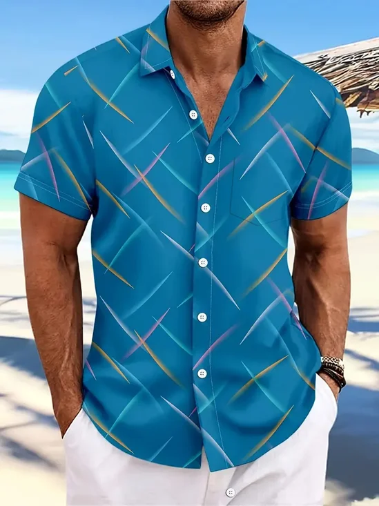 Royaura® Beach Vacation Abstract Geometric Men's Hawaiian Shirt Pocket Camp Art Shirt Big Tall