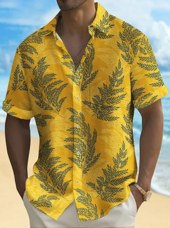Royaura® Beach Vacation Men's Hawaiian Shirt Plant Print Pocket Camping Shirt Big Tall