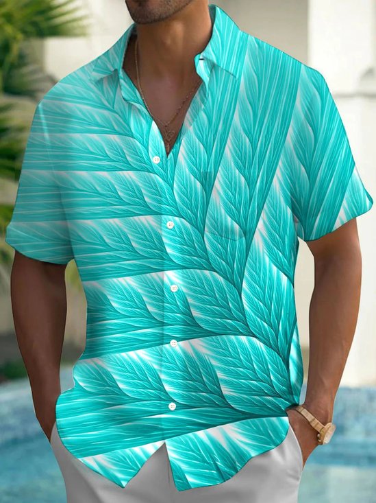Royaura® Hawaiian Gradient Floral Botanical Print Men's Button Pocket Short Sleeve Shirt
