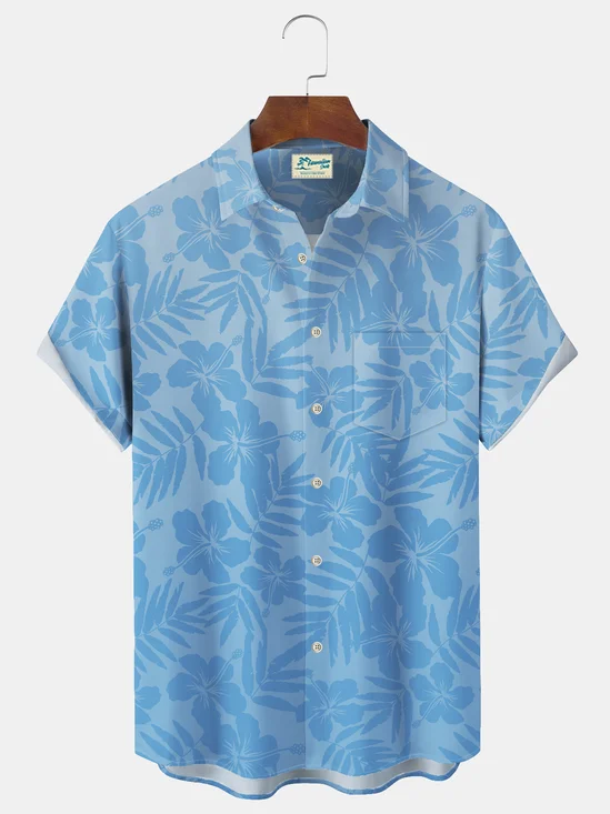 Royaura® Beach Vacation Men's Hawaiian Shirt Floral Print Pocket Camping Shirt Big Tall
