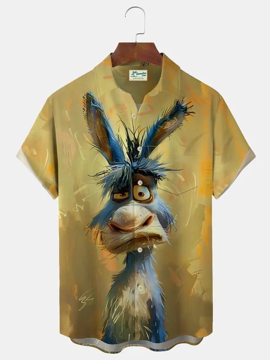 Royaura® Retro Cartoon Cat 3D Digital Print Men's Button Pocket Short Sleeve Shirt Big & Tall