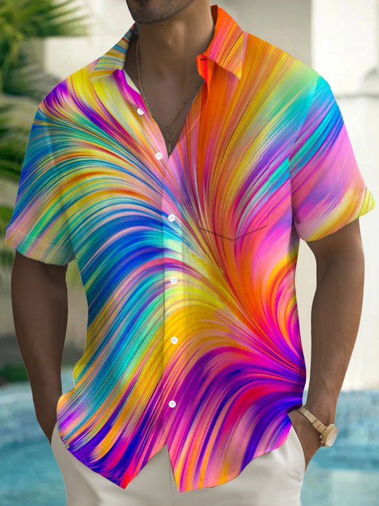 Royaura® Vintage Gradient Art Print Men's Button Pocket Short Sleeve Shirt Big & Tall