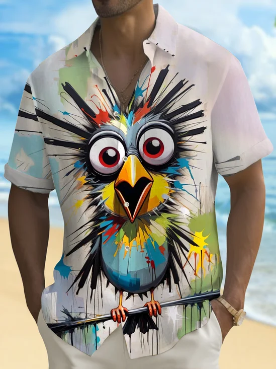 Royaura® Vintage Art Graphic Print Men's Button Pocket Short Sleeve Shirt Big & Tall