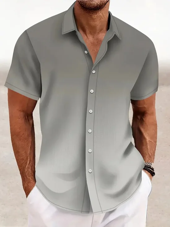 Royaura® Vintage Gradient Print Men's Button Pocket Short Sleeve Shirt Big & Tall