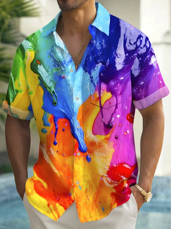 Royaura® Vintage Gradient Art Print Men's Button Pocket Hawaiian Short Sleeve Shirt Big Tall