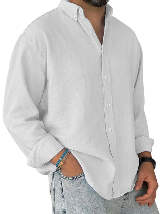 Royaura® Basic Solid Color Cotton Men's Lapel Button Pocket Long Sleeve Shirt Big & Tall