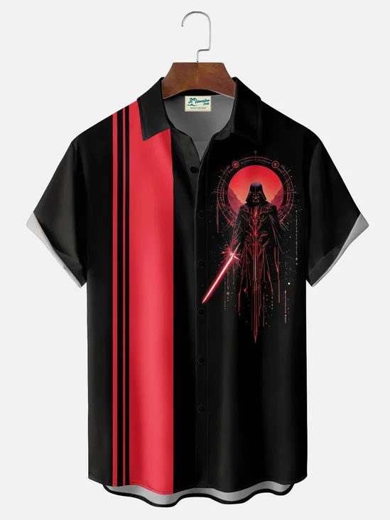 Royaura® Vintage Bowling Space Samurai Print Men's Button Pocket Hawaiian Short Sleeve Shirt Big Tall