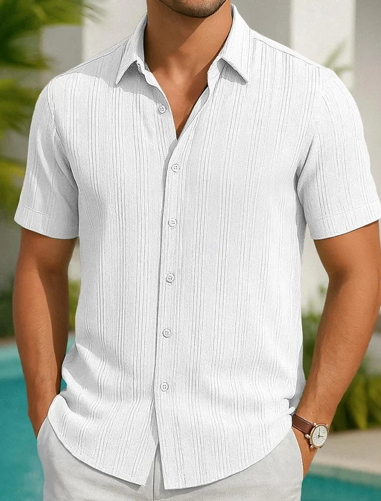 Royaura® Plain Basic Solid Color Striped Men's Button Short Sleeve Shirt Big & Tall