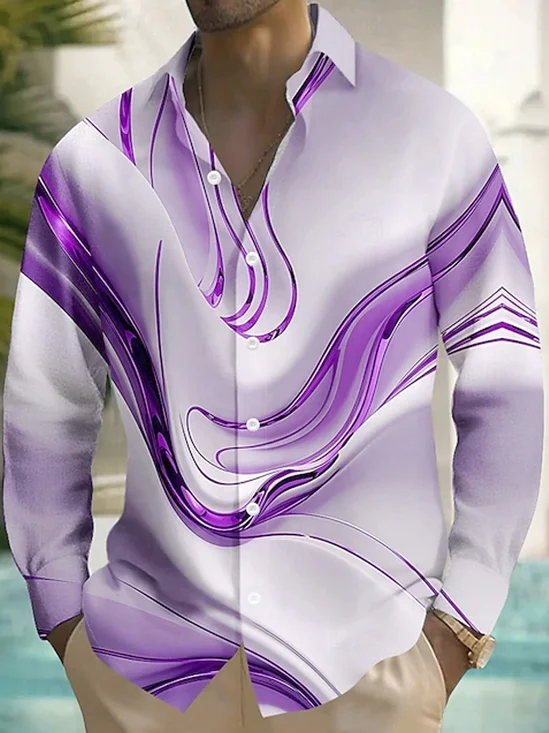 Royaura® Vintage Art Gradient Print Men's Button Pocket Long Sleeve Shirt Big & Tall