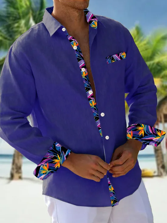 Royaura® Basics Gradient Floral Print Mens Button Pocket Long Sleeve Shirt Big & Tall