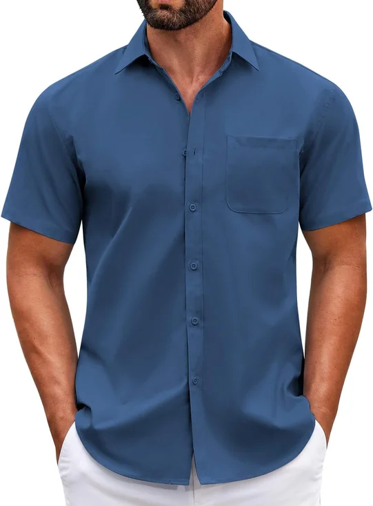 Royaura® Basic Solid Color Casual Printed Men's Button Pocket Short Sleeve Shirt Big & Tall