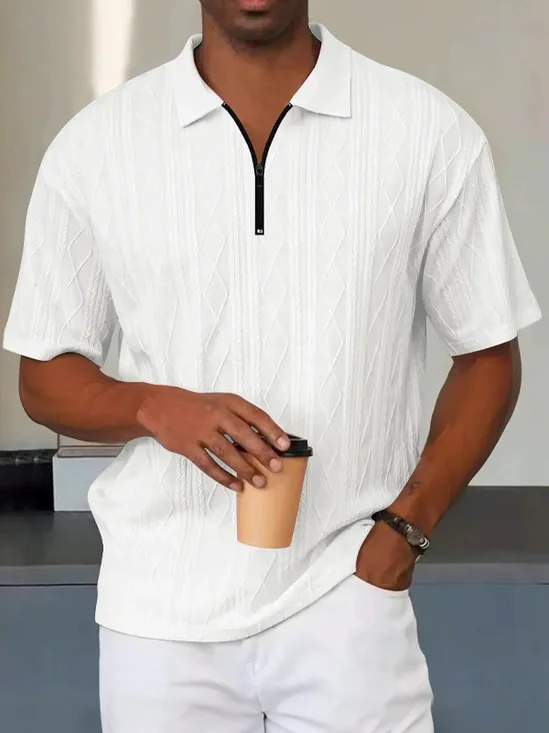 Royaura® Basic Solid Color Print Men's Button Textured Short Sleeve Polo Shirt Big & Tall