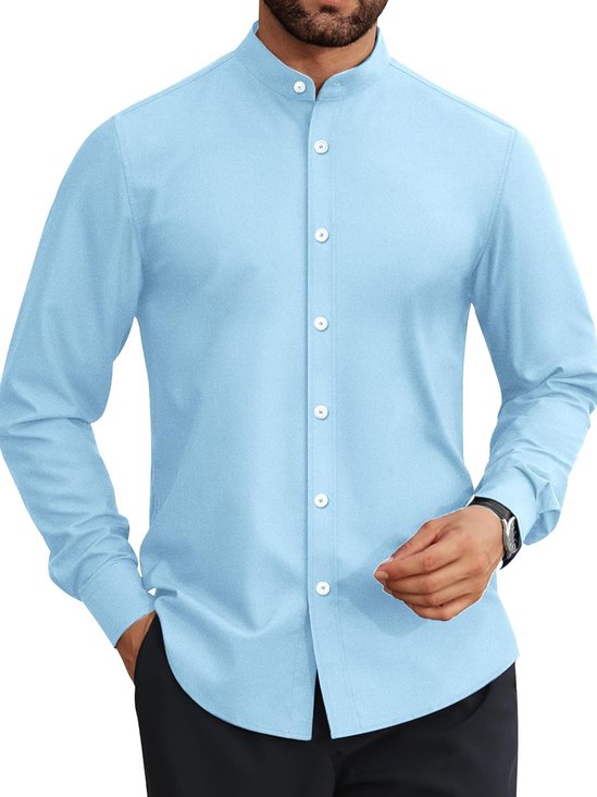 Royaura® Basic Beach Vacation Casual Fashion Men's Long Sleeved Shirt Breathable And Comfortable Hawaiian Camping  Stand Collar Long Sleeved Shirt Big Tall