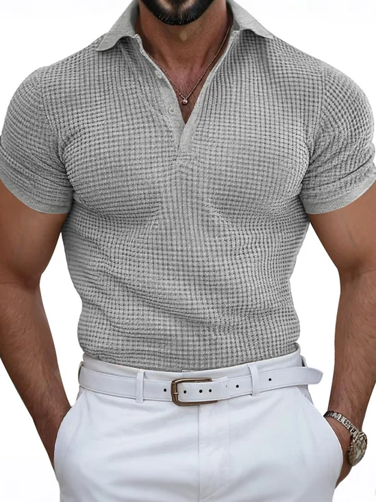 Royaura® Basic Men's Casual Fashion Solid Color Waffle Short Sleeve Polo Shirt Stretch Comfort Camping Pullover Big Tall
