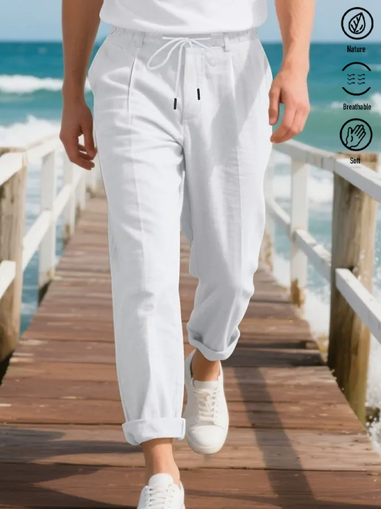 Royaura® Basic Cotton Linen Plain Men's Hawaiian Casual Pants Big & Tall