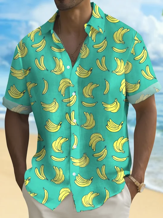Royaura® Hawaiian Banana Print Men's Button Pocket Short Sleeve Shirt Big & Tall