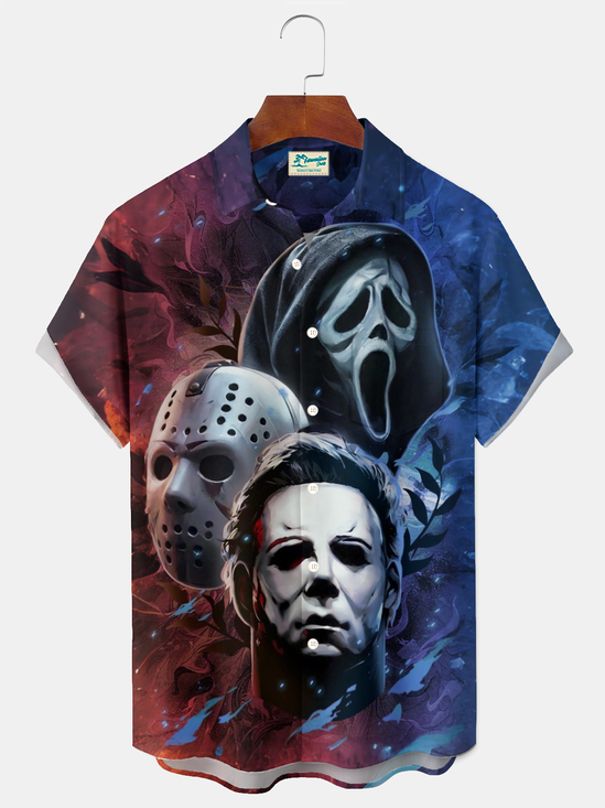 Royaura® Vintage Halloween Horror Art Trick or Treat Holiday Print Men's Short Sleeve Shirt Big & Tall