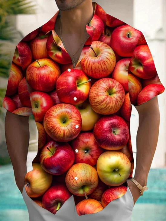 Royaura® Men's Vintage Apple Print Button Pocket Short Sleeve Shirt Big & Tall