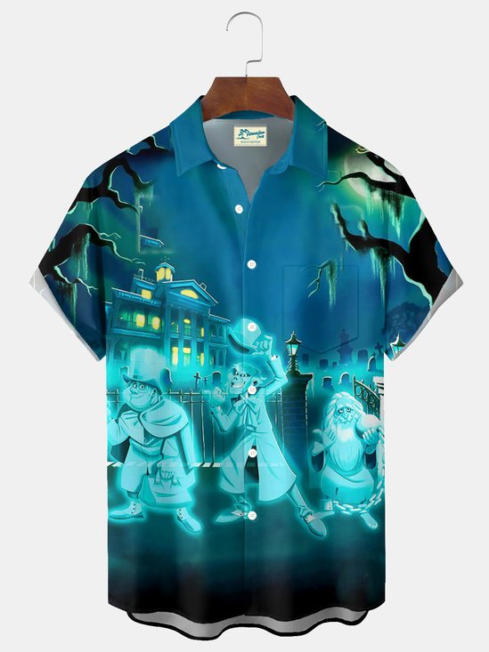 Royaura® Halloween Cartoon Movie Print Men's Button Pocket Short Sleeve Shirt Big & Tall