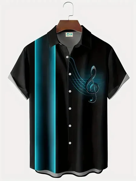 Royaura® Vintage Music Art Print Men's Button Pocket Short Sleeve Shirt Big & Tall