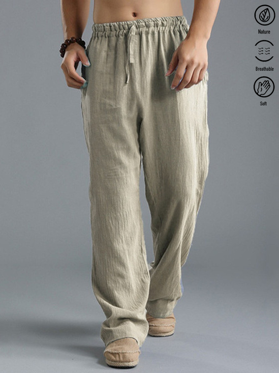 Royaura® Basic Solid Color Cotton Linen Men's Hawaiian Casual Pants Big & Tall